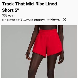 Lululemon track that mid rise 5 inch shorts size 2